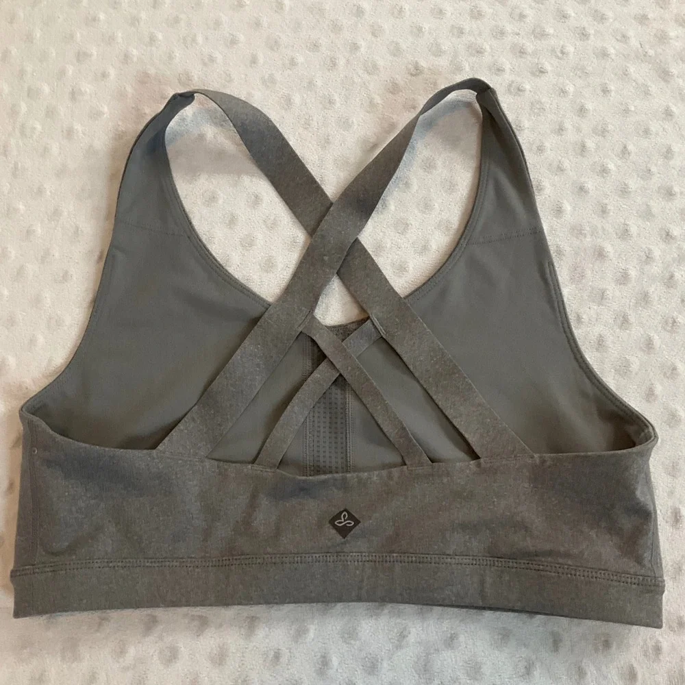 Prana‎ Womens Gray Cross Back Medium Sports Bra Athletic Activewear Top